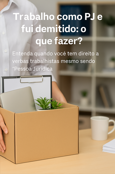 Pessoa demitida com caixa de pertences em escritório, representando a demissão de profissionais PJ.